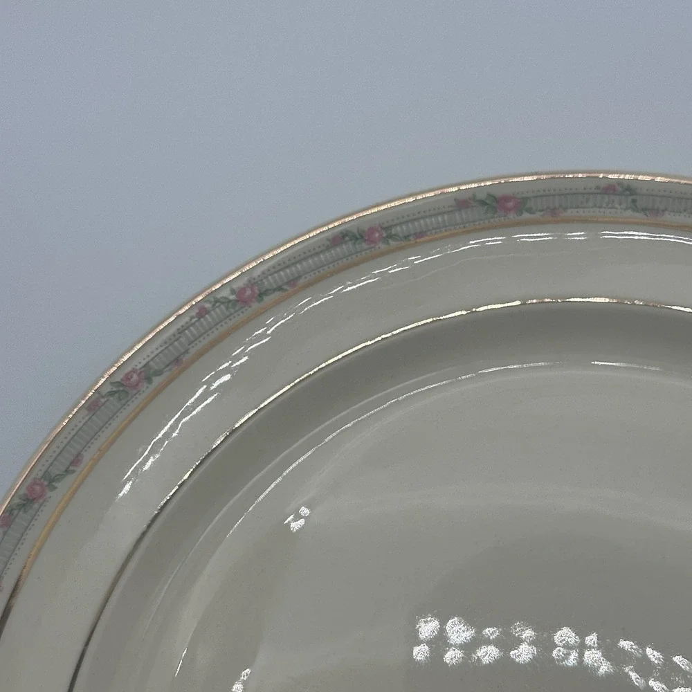 Taylor Smith Taylor Dinner Plates Set of 4 Pink Rose Gold Trim Ivory Vintage